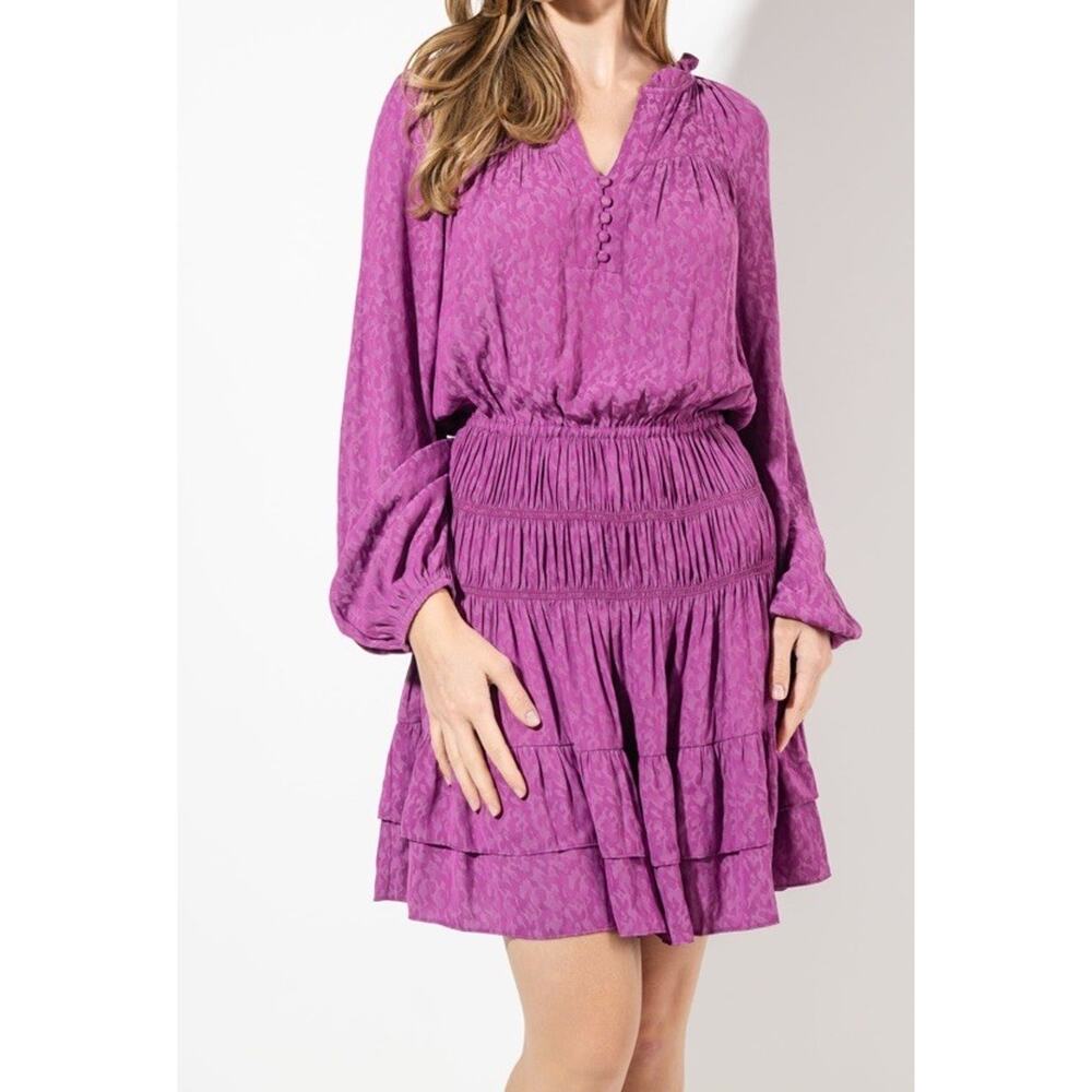 Current Air Anthropologie pink floral smocked mini dress Size XS
